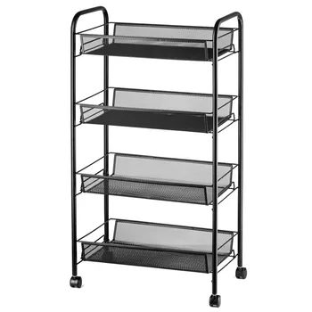 

4 Layers Storage Cart with Hook Wheels Exquisite Honeycomb Net Rolling Utility Cart Rack for Bathroom Kitchen Furniture
