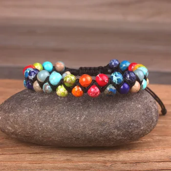

New 7 Chakra rainbow Natural stone Bracelet for women rope woven bracelet Adjustable Handmade boho style Bohemia gift