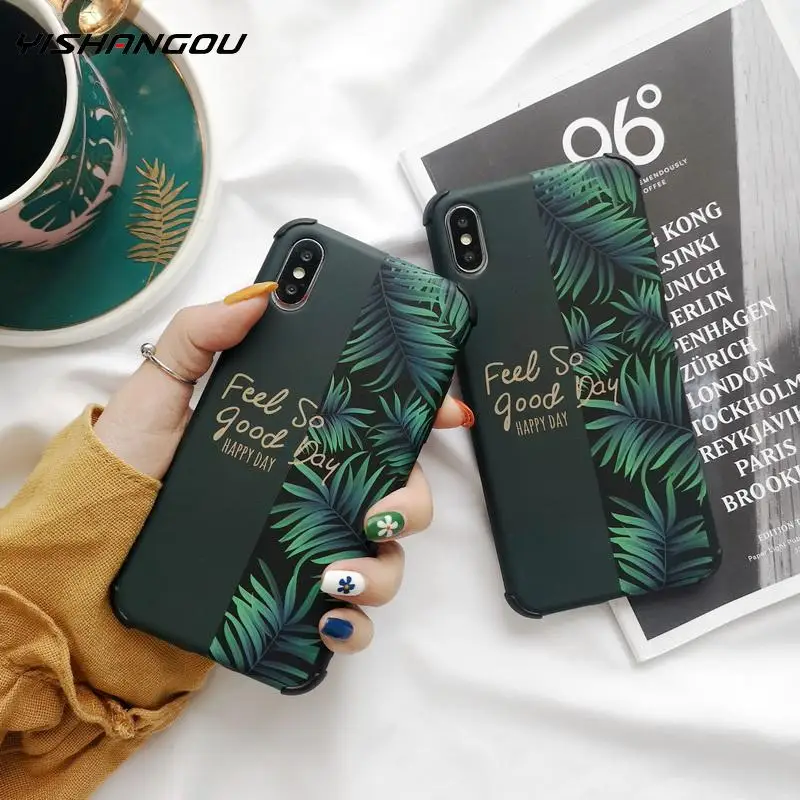 

YISAHNGOU Letter Soft Matter Phone Case For iPhone X XS XS Max Green Banana Leaves Pattern Case For iPhone 10 7 8 Plus 6 6s Gift