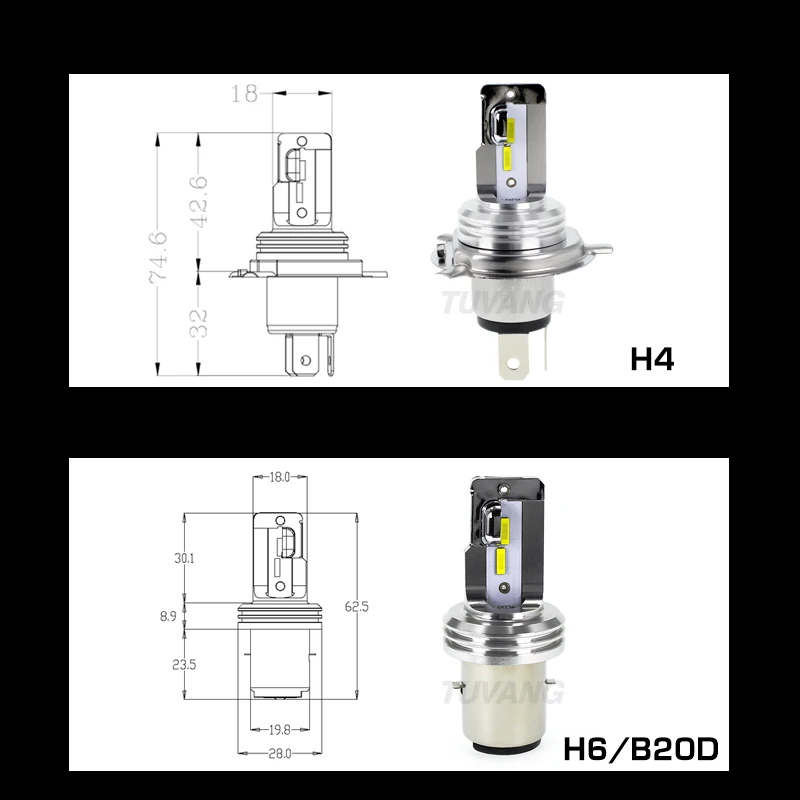 H4 HS1 H6 BA20D светодиодный мотоцикл лампочка фары постоянного тока 11 в-60 в 1600LM 6500 к мото светильник 1860 чип мотобайка головная лампа AC 11-48V