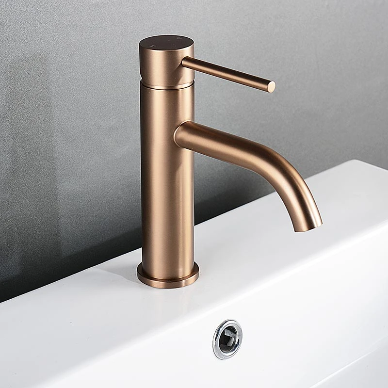 Brushed Rose Gold Bathroom Washbasin Faucet Deck Mounted Single Hole ...