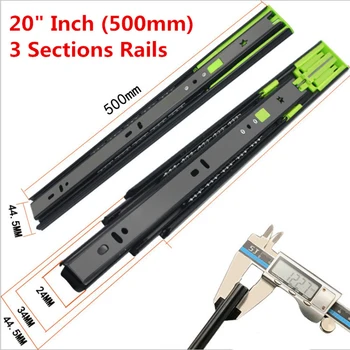 

2PCS,10" - 20" Black Drawer Slides Soft Close Drawer Track Rail Sliding 3 Sections Cabinet Slides Furniture Hardware