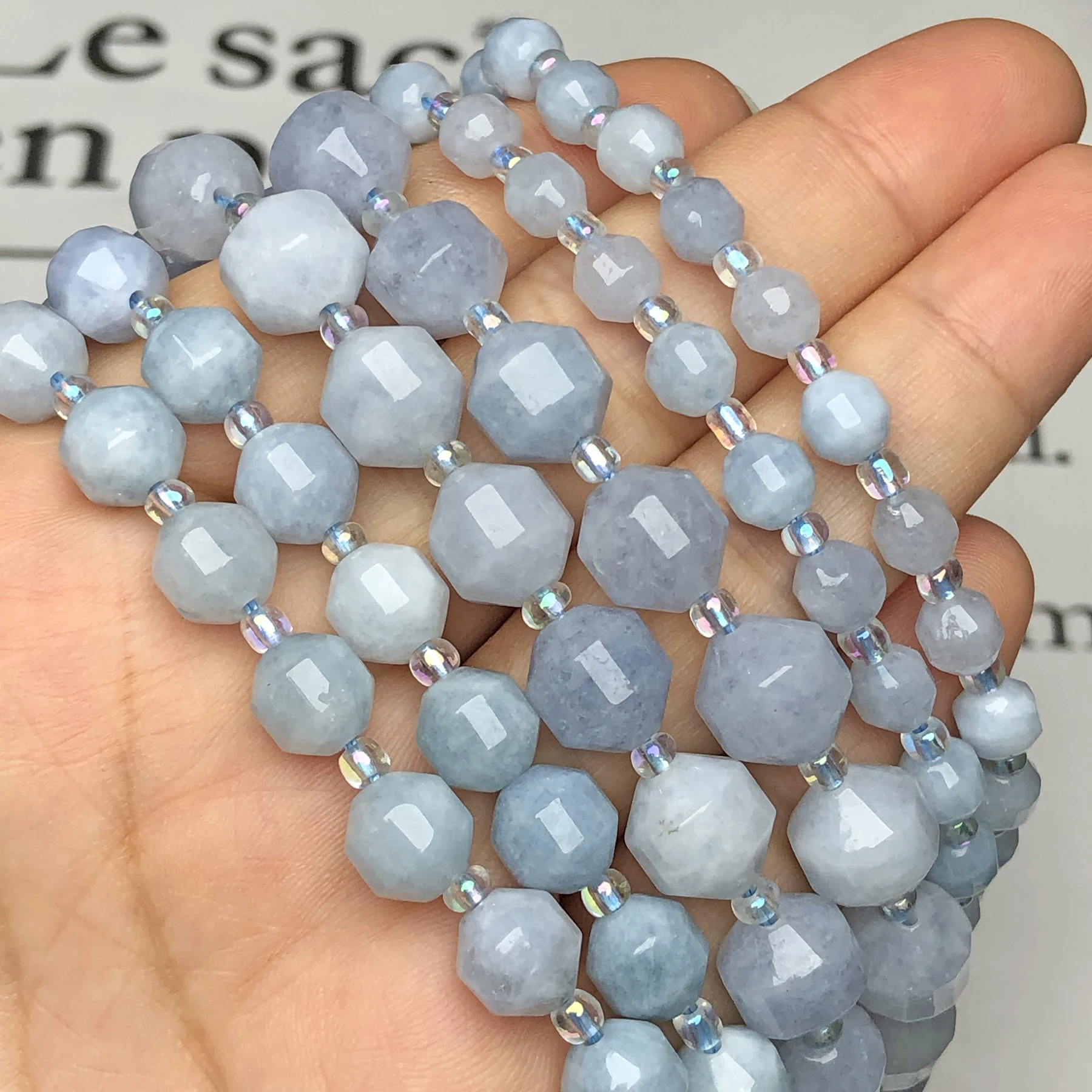 Natural Stone Faceted Aquamarines Beads Round Loose Spacer Beads For