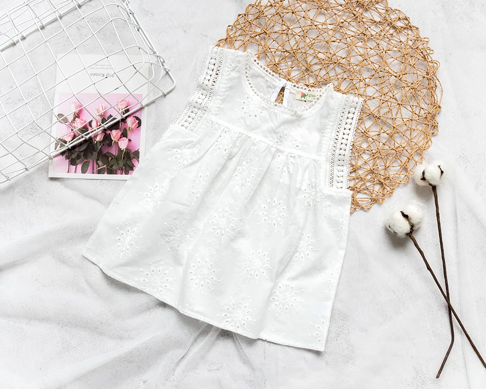 

Small Sweet ~ 2019 Elephant And Summer Girls Hollow out Cool Cotton Jacquard Vest Sleeveless Shirt 1422