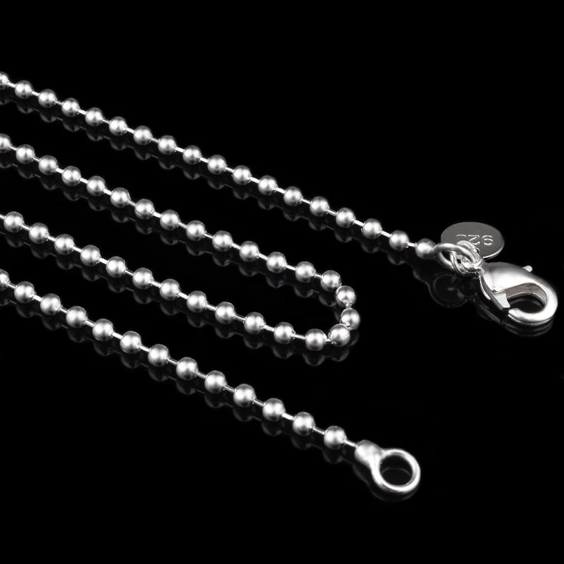 Silver Necklace 925 Silver 2MM Bead Chain For Women Fashion Jewelry Gift