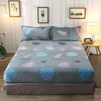 

Home Bed Linen Flannel Fitted Sheet Bed Sheet with Elastic Bands Luxury Mattress Cover Double King Winter Soft Bedsheet 180x200