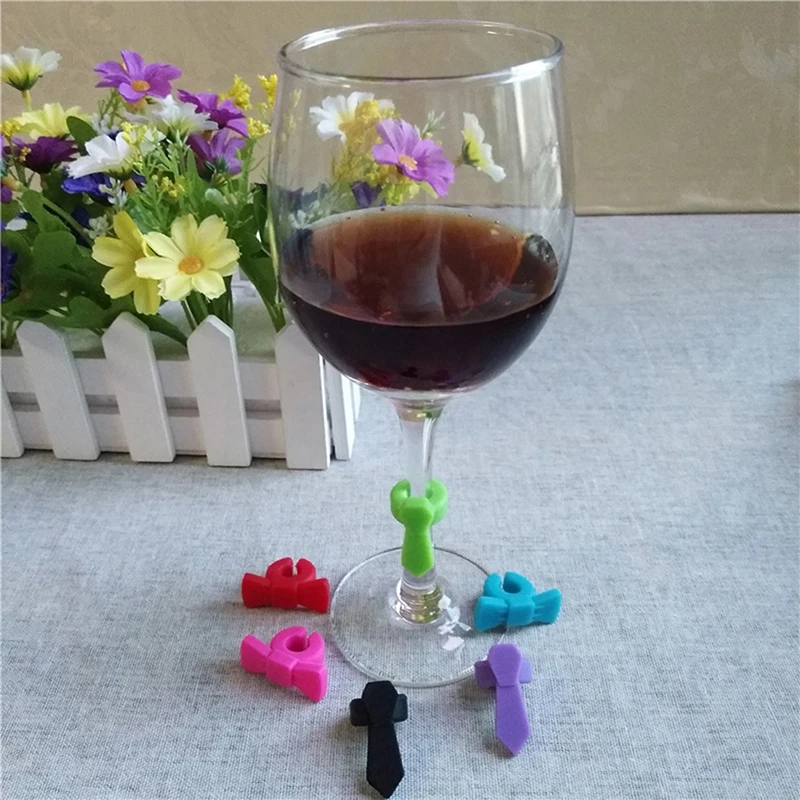 Силиконовый маркер на стакан для вина, 6 шт., креативный дизайн с бантом, подвески для напитков, маркировка стекло, идентификация, идеально подходит для вечеринок