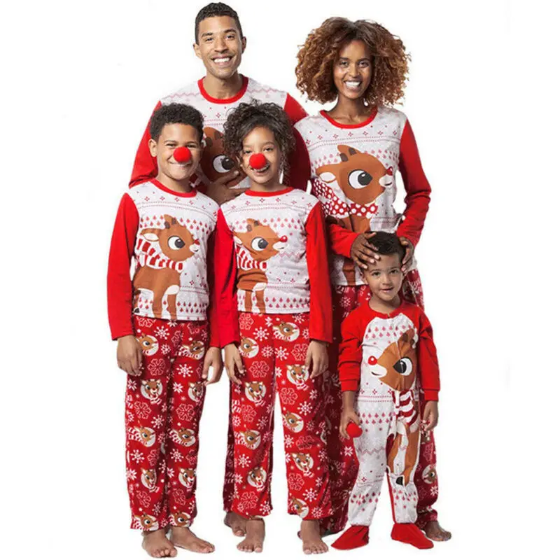 

Christmas Family Matching Pajamas Set Adult Mens Womens Kids Baby Cartoon Print Long Sleeve Sleepwear Soft Comfortable Nightwear