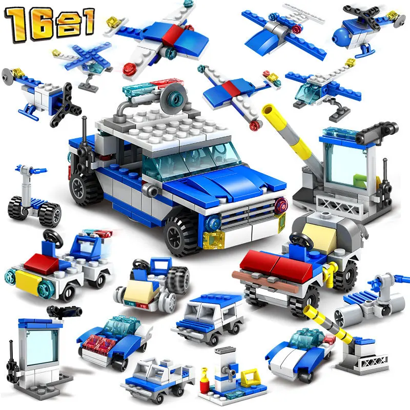 

16in1 Children's educational building blocks toy Compatible Legoings City police guard DIY figures Bricks boy birthday gifts