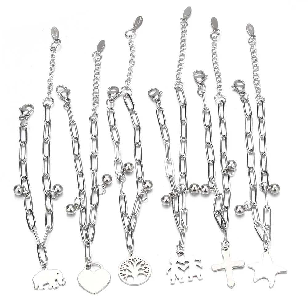 Bracelets en acier inoxydable pour femmes, bijoux, arbre, cœur, étoiles, accessoires, breloque, vente en gros, à la mode, livraison directe