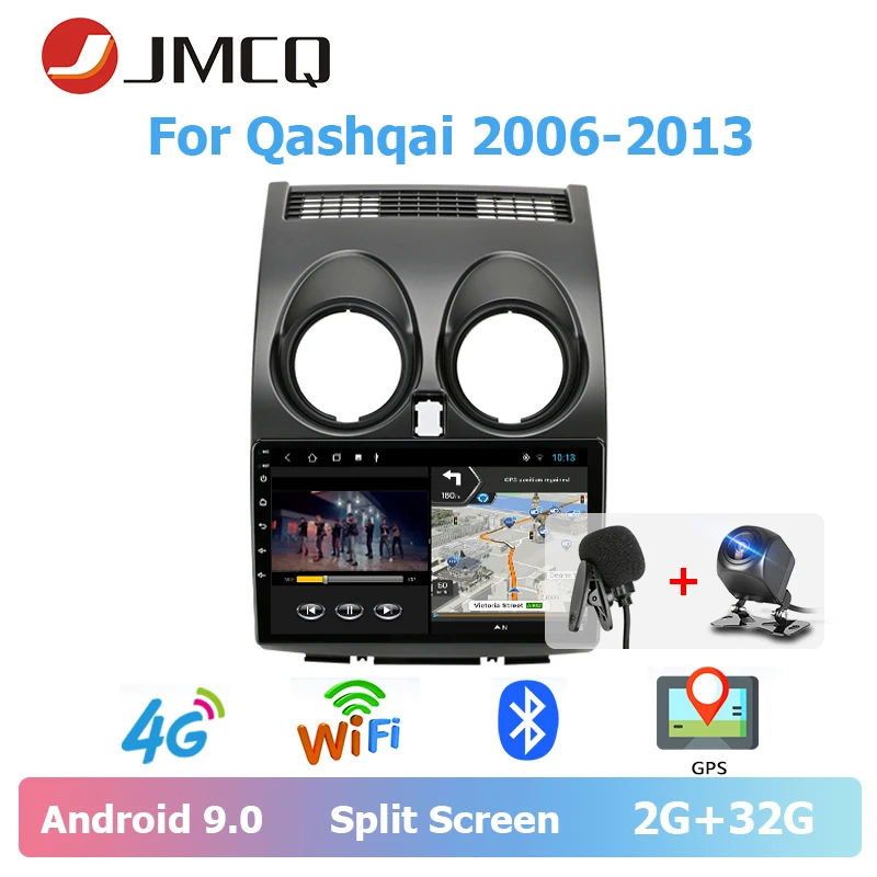 

JMCQ 9" Car Radio 2 Din Android 9.0 For Nissan Qashqai 2006-2013 player Multimedia Video Players Stereo Split Screen with CANBUS