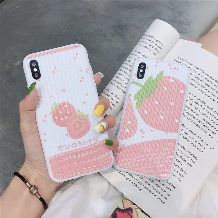 Pink Kawaii Japanese Fruit Strawberry Phone Case For iPhone X Xsmax XR Xs 7 Puls 6 6S 8 Cases Retro Soft Silicone Cover |
