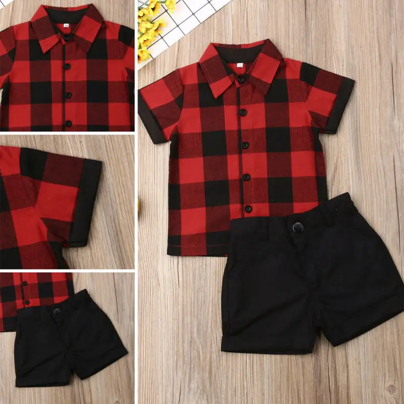 Christmas Clothes Toddler Baby Boy Clothes Xmas Checks Clothes Shirt Tops+Pants Gentleman Outfits Set 1-5T