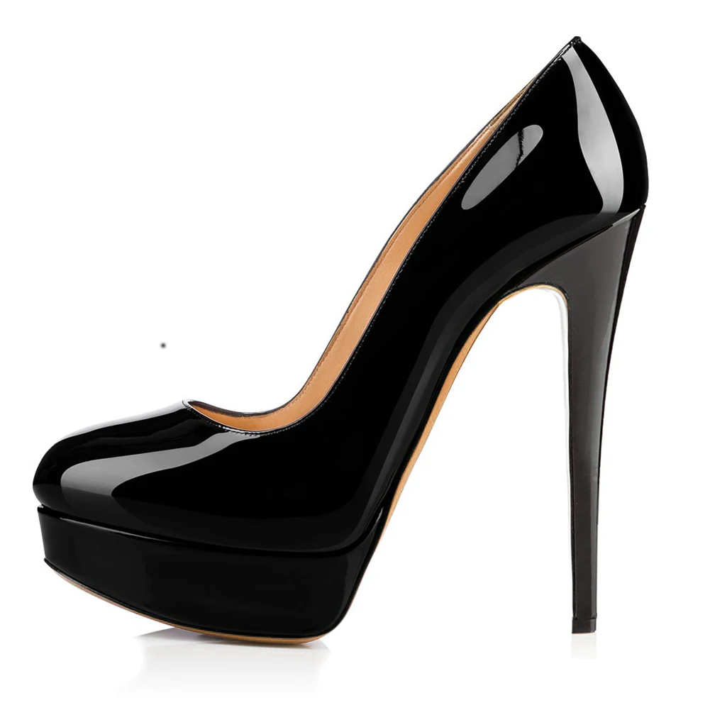 Женская обувь; туфли-лодочки на высоком каблуке; женские туфли на платформе и шпильке с круглым носком; пикантные Вечерние и свадебные туфли на каблуке без застежки; Цвет телесный, черный; Aimirlly - Цвет: Black