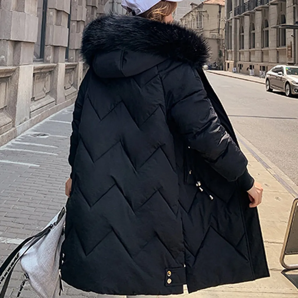 Women Down Jacket With Fur Hooded Long Coat Cotton Padded Warm Parka Womens Parkas Warm Hooded Women Outerwear Parka