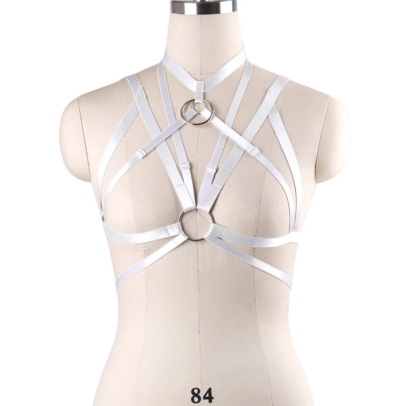 

White Punk O-Ring Body Harness Belt Women Goth Open Chest Bra Sexy Lingerie Rave Bra Bondage Harness Crop Top Cage Bra