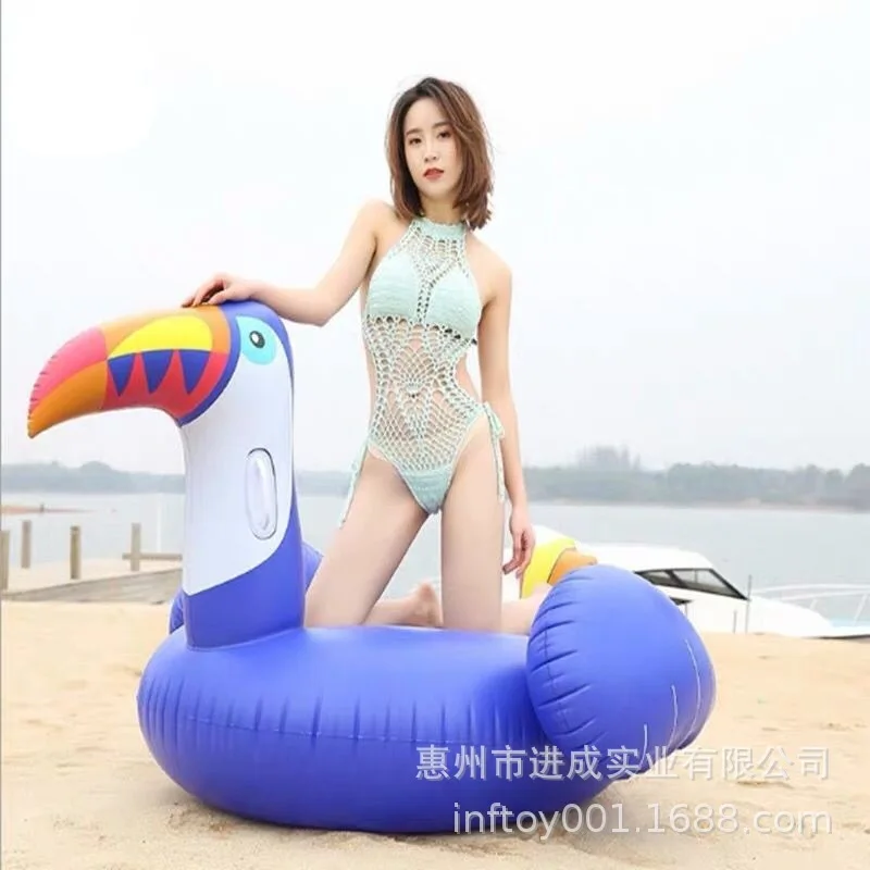 

Water Blue Black And White with Pattern Toucan Riding Factory a Large Amount Production PVC Inflatable Adult Toucan Floating Row