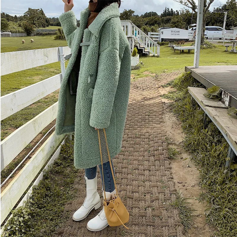 

Photo Shoot 2019 New Style Fashion ke li rong Lambs Wool Fur Medium-length down Jacket Cotton Overcoat Women's