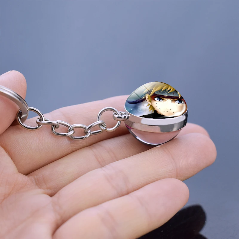 Аниме Наруто значок Серебристый Брелок для ключей Uzumaki Naruto Uchiha Sasuke стеклянная купольная эмблема модный косплей подарок