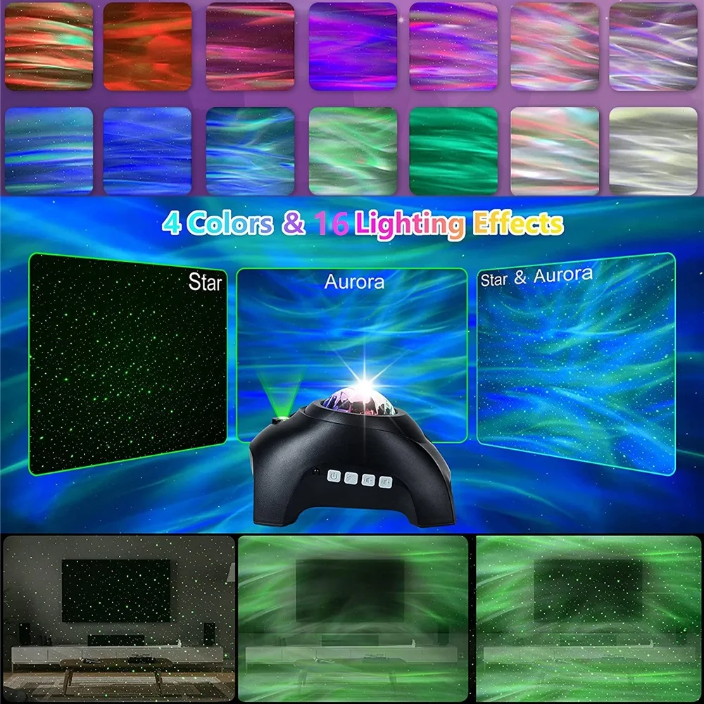 Projektor Aurora, hvězdný projektor, noční světlo s galaxií, projekce severního světla, otočná LED lampa, BT hudební reproduktor, dekorace do ložnice, dárek_voghion.com