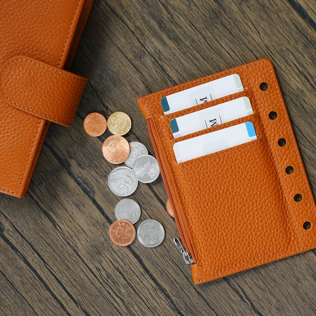 Moterm Zipper Flyleaf for Pocket A7 Size Ring Planner Genuine Pebbled Grain Leather Divider Coin Storage Bag Notebook Accessory 5