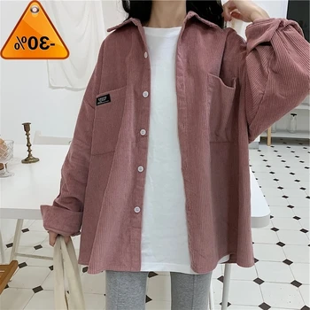 

Women Solid Shirts Turn-down Collar Daily All-match Simple Womens Long Leisure Full-length Students Loose Chic High Quality 2020