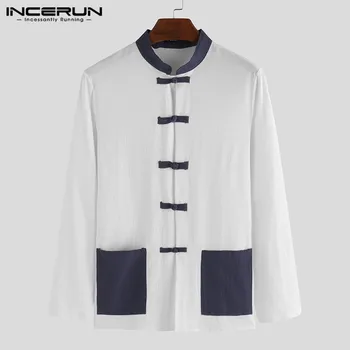 

INCERUN Chinese Style Retro Men Shirt Stand Collar 2020 Streetwear Long Sleeve Button Elegant Casual Shirts Hombre Camisa S-3XL