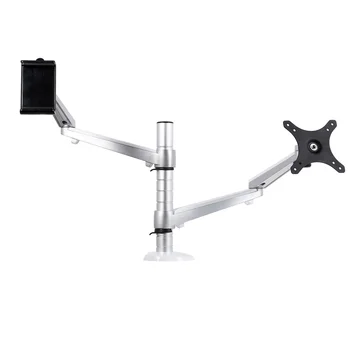 

Silver Aluminum Alloy Adjustable Combination Desk Holder Bracket Stand Mount Dual Arm QA8Z for Computer & Tablet Monitors