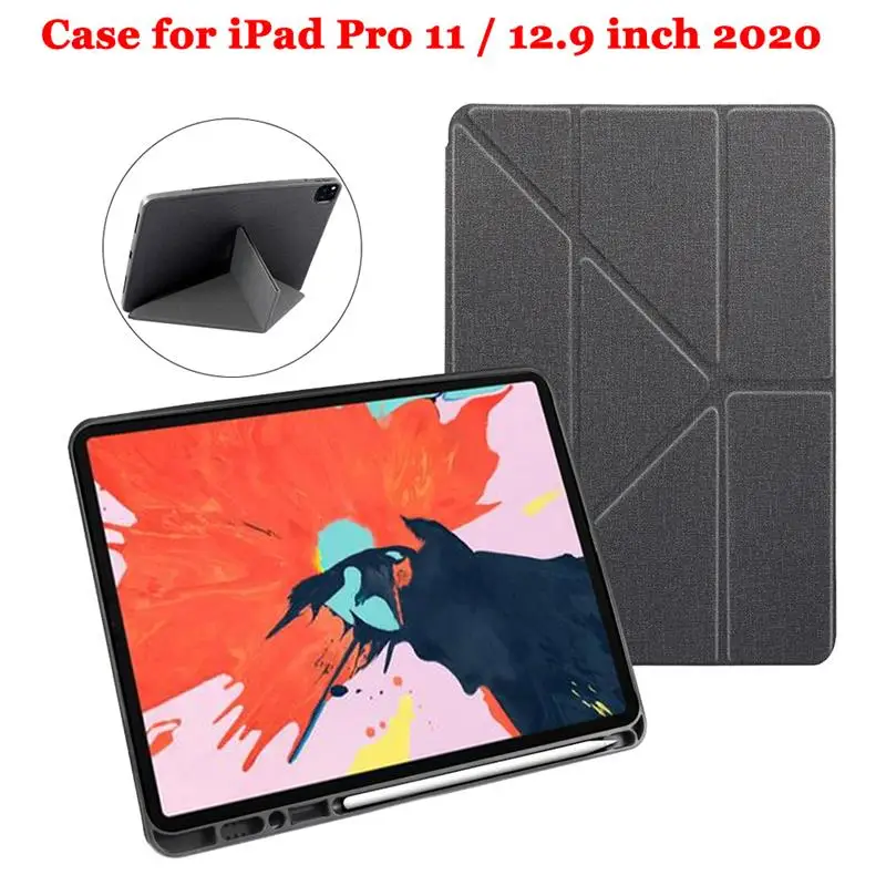 

For iPad Pro 11 12.9 Case 2020 Case Smart Wake Sleep with Pen Holder PU Leather Tri-Fold Folio Stand Tablet Protector Cover