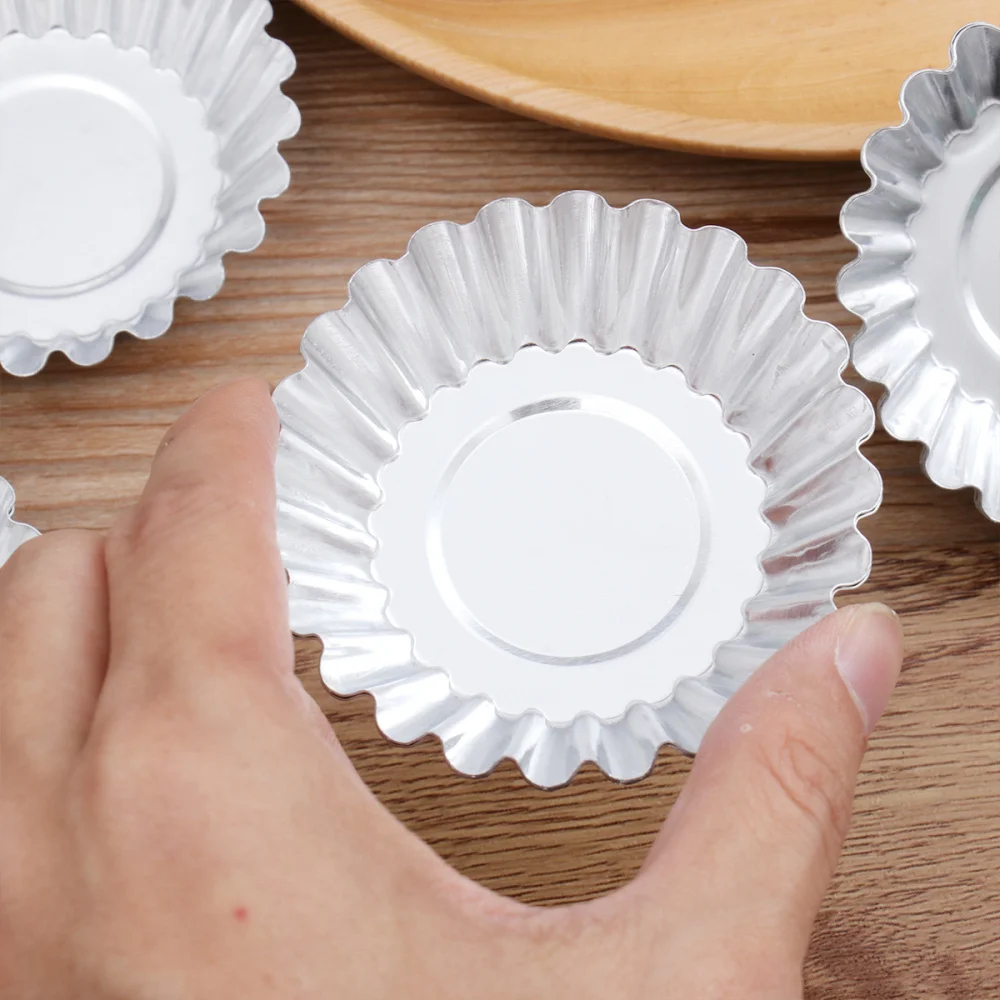 48pcs Aluminum Alloy Egg Tart Molds Thick Reusable Flower Cupcake Mold