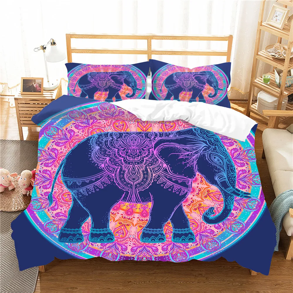 

Complete Double Bed Clothes Home Textiles Bosnian Elephant Printed Duvet Cover Set with Pillowcase King Queen Double Single Size