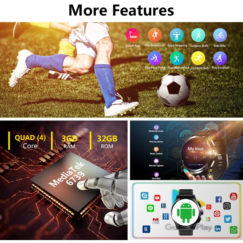 AllCall Awatch GT Face Unlock SmartWatch 4G 3G+32G