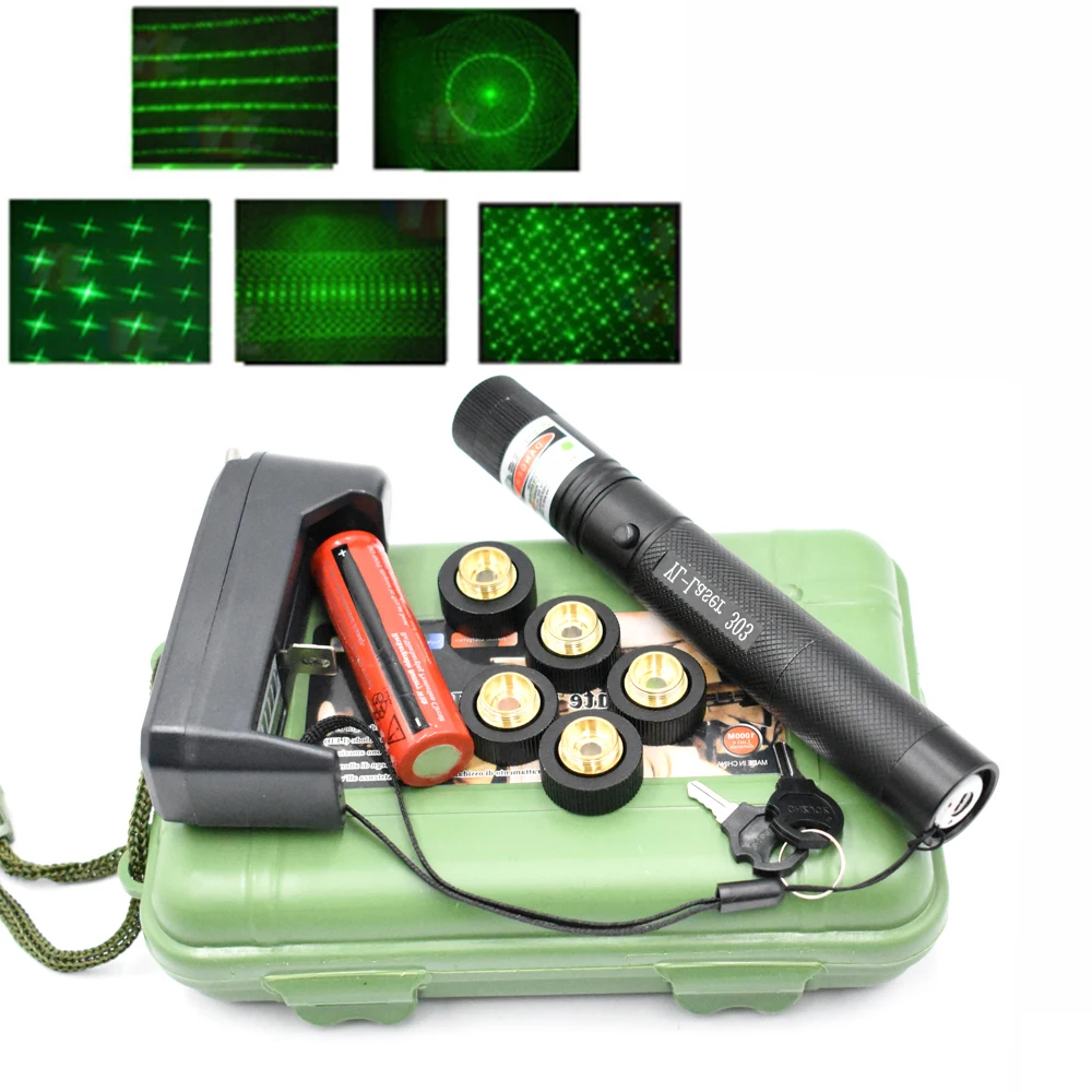 

Green Laser Pointer Sight Laser 303 Pointer 10000m 532 nm Powerful device Adjustable Focus Lazer with Laser 303 Star Caps