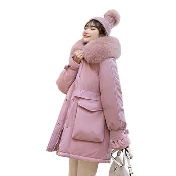 

ISENMAL Winter Fur Lining Warm Female Jacket New 2020 Fashion Coat Women Winter Coat Belt Women Parka Warm Hooded Winter Jacket