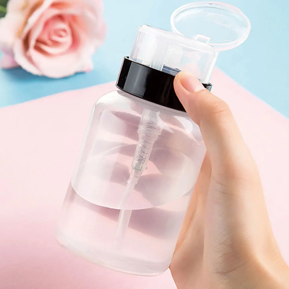 

1pc 200ml Transparent Nail Polish Water Unloading Water Cleaning Liquid Sub-bottle With Lock Press Bottle Cosmetic Containers