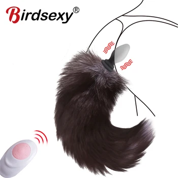 Anal Vibrator With Fox Tail Dildo Anal Plug Remote Control Anus Dilator For Women Adult Cosplay Accessories Vibrating Butt Plug 1