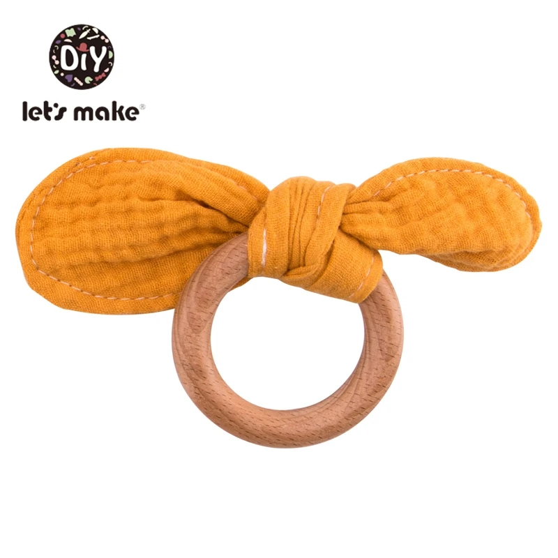 yellow Детское Зубное кольцо от компании Let's Make; зубное кольцо из дерева Детское Зубное кольцо& детский слюнявчик, полотенце для слюней и соски с цепочкой для младенцев, комплект с заячьими ушками; без добавления бисфенола А новорожденного продукты - Цвет: yellow
