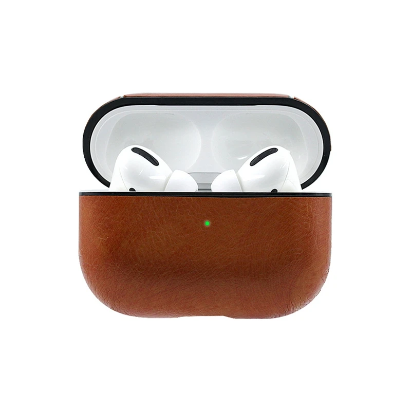 Беспроводной Bluetooth чехол для наушников для Apple Airpods Pro Кожаный чехол, защитный чехол для наушников s противоударный - Цвет: Brown
