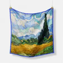 2.21 Fashion Printed Vincent Van Gogh's Oil Painting Silk Scarf 53x53 Twill Silk Small Square Towel New Retro Fashion Scarf