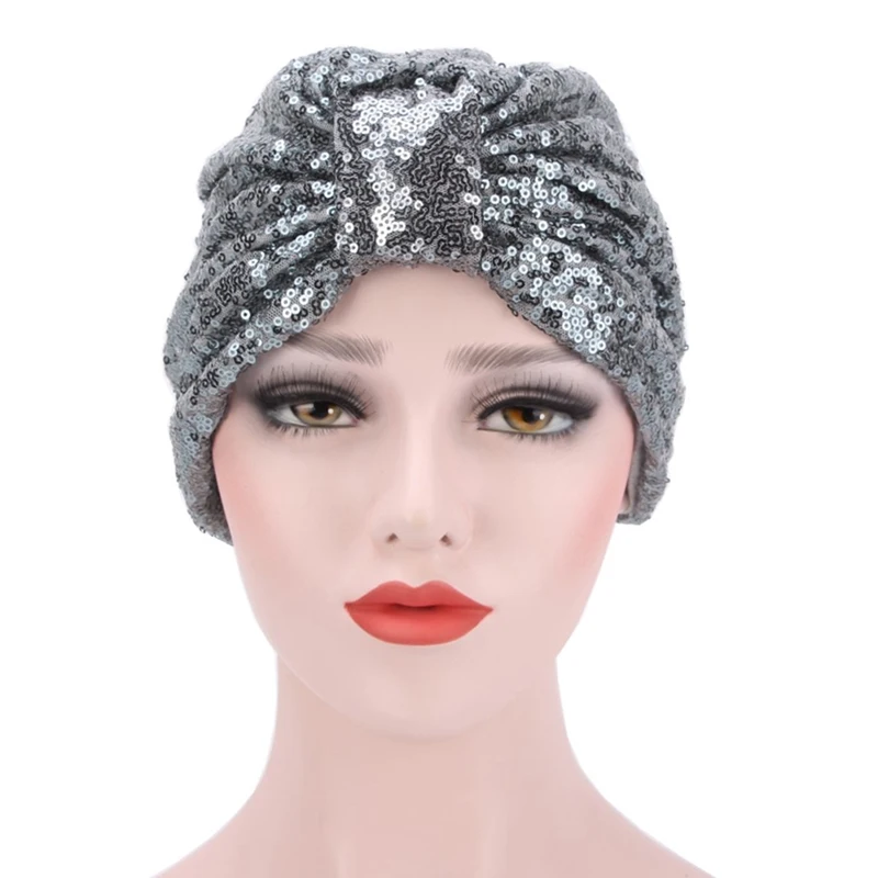 Women Sequined Turban Hijab Pre Tied Bandana Cap Chemo Head Scarf Hair Cover Sleeping Hat Ladies Turban Headwear