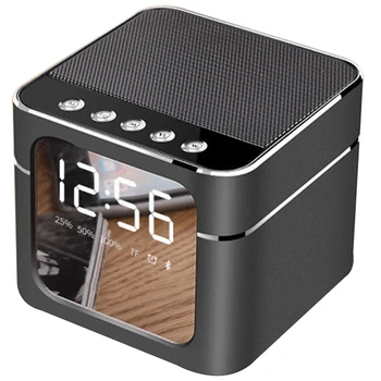 

Bass Handfree Wireless Digital Mirror Surface Microphone Rechargeable LED Display Bluetooth Speaker Portable Metal Clock Sound