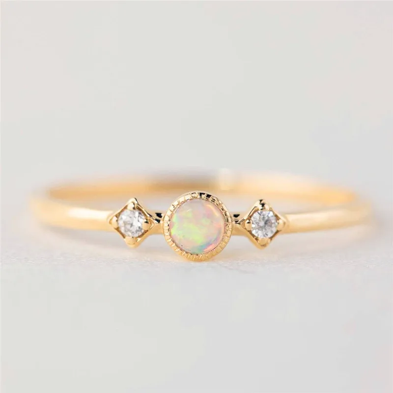 Минималистическое желтое золото серебристый цвет, опал кольцо милое женское маленькое белый циркон кольцо винтажное обручальное кольцо для женщин