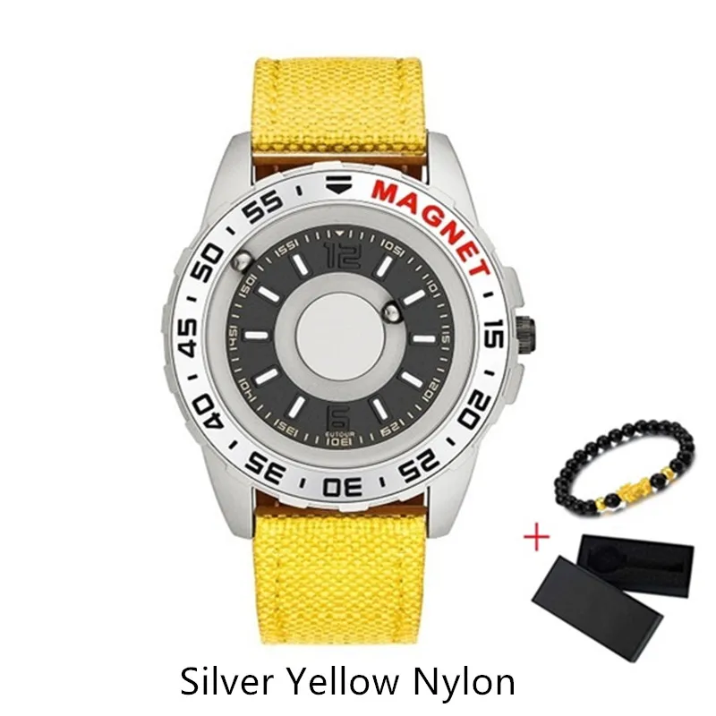 Новые магнитные мужские часы eutour, кварцевые мужские и женские часы, модные повседневные наручные часы с ремешками erkek kol saati - Color: Silver Yellow Nylon