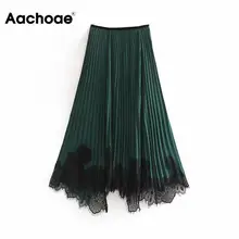 Модная кружевная Лоскутная Женская длинная юбка, винтажная Женская свободная Асимметричная плиссированная юбка, элегантная женская юбка миди с эластичной талией