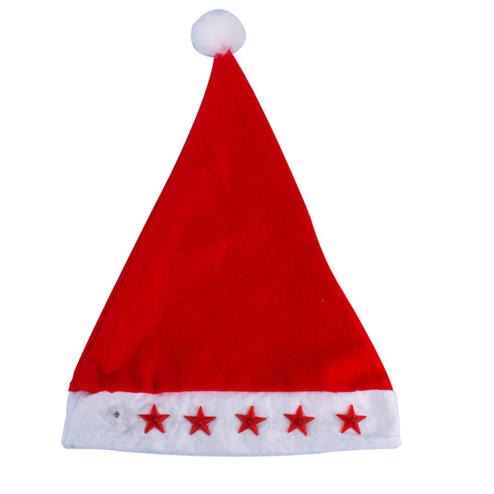 Светящаяся Рождественская шляпа светящаяся светодиодная красная мигающая звезда Шляпа Санты для взрослых - Цвет: Красный