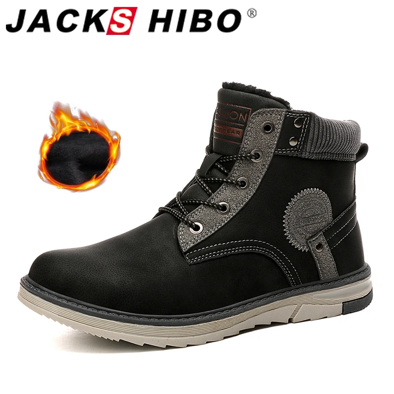 

Jackshibo Fashion Design Ankle Snow Boots Shoes For Men Winter Warm Fur Lining Snow Boots Plush Warm Men Motorcycle Boots