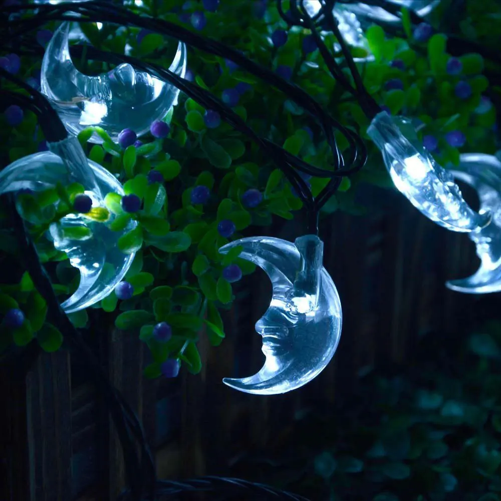 LED Moon Shape Light String Fairy Lights Solar Powered Christmas Decoration