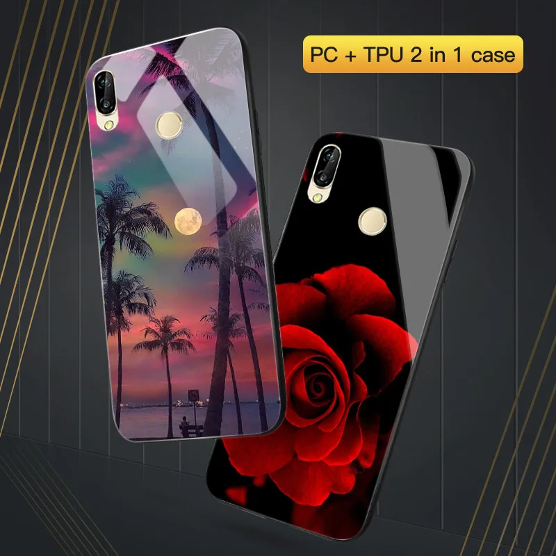 

Huawei Y6 2019 Coque Huawei P Smart Plus 2019 Hard Case PC TPU Black Thin Cover Huawei Y5 Lite Y6 Y7 Prime 2018 Phone Bag Flower