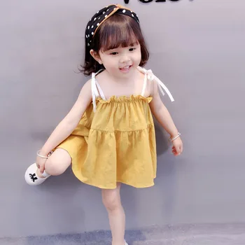 

Summer Toddler Baby Girls Dress Sleeveless Print Sleeveless Strap Princess Dress Straps Party Headband Beach Sundress Girl Dress