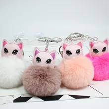 Стиль котенок Pom-ключ "Помпон" кольцо розовый котенок пушистый шар кулон брелок для ключей имитация кроличьего меха кулон